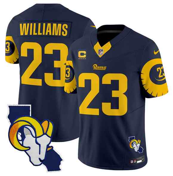 Men's Los Angeles Rams #23 Kyren Williams Navy 2025 4-Star C Patch F.U.S.E. V2 Limited Stitched Football Jersey